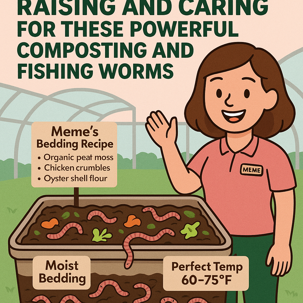 Woman with worm bin setup for Nightcrawlers