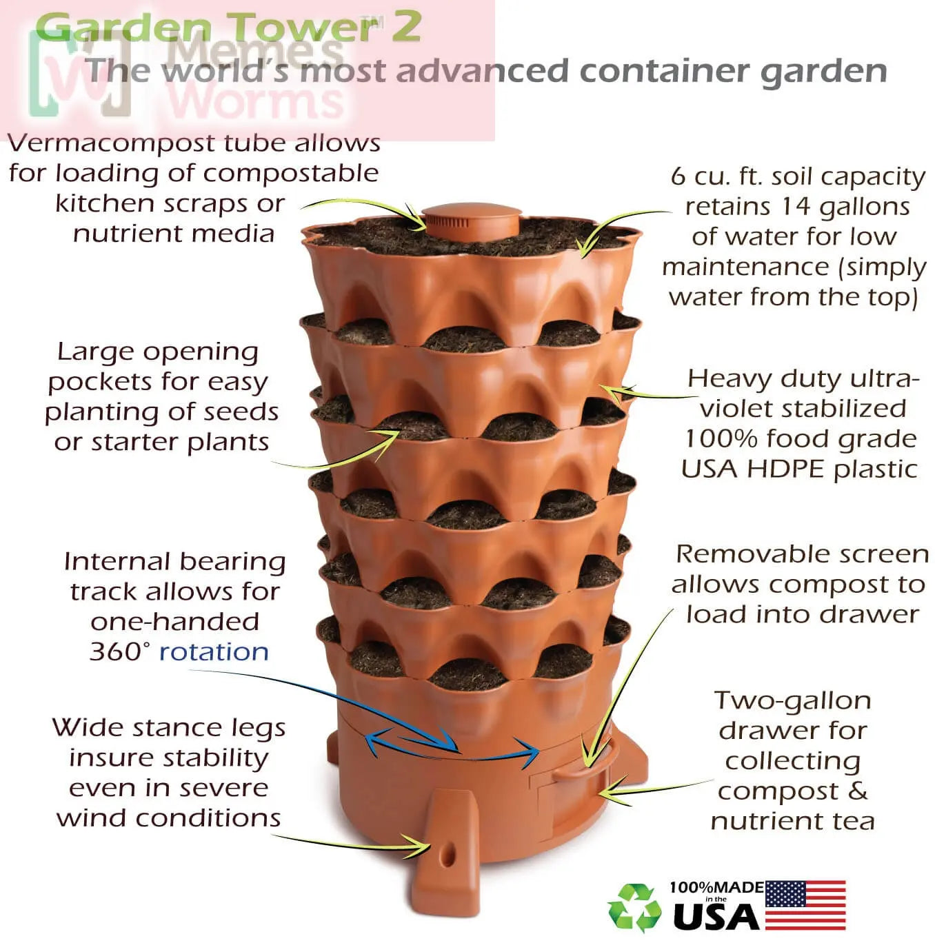 Garden Tower 2™, 50-Plant Composting Vertical Garden Planter (Dropship)