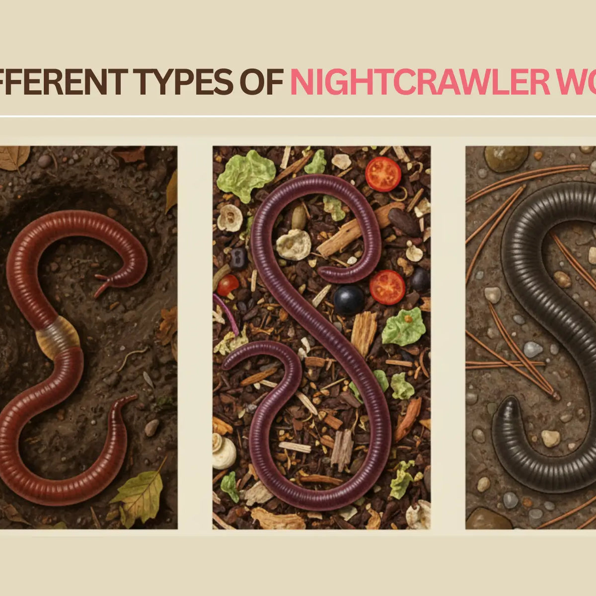 European nightcrawlers vs red wigglers vs African nightcrawlers comparison chart